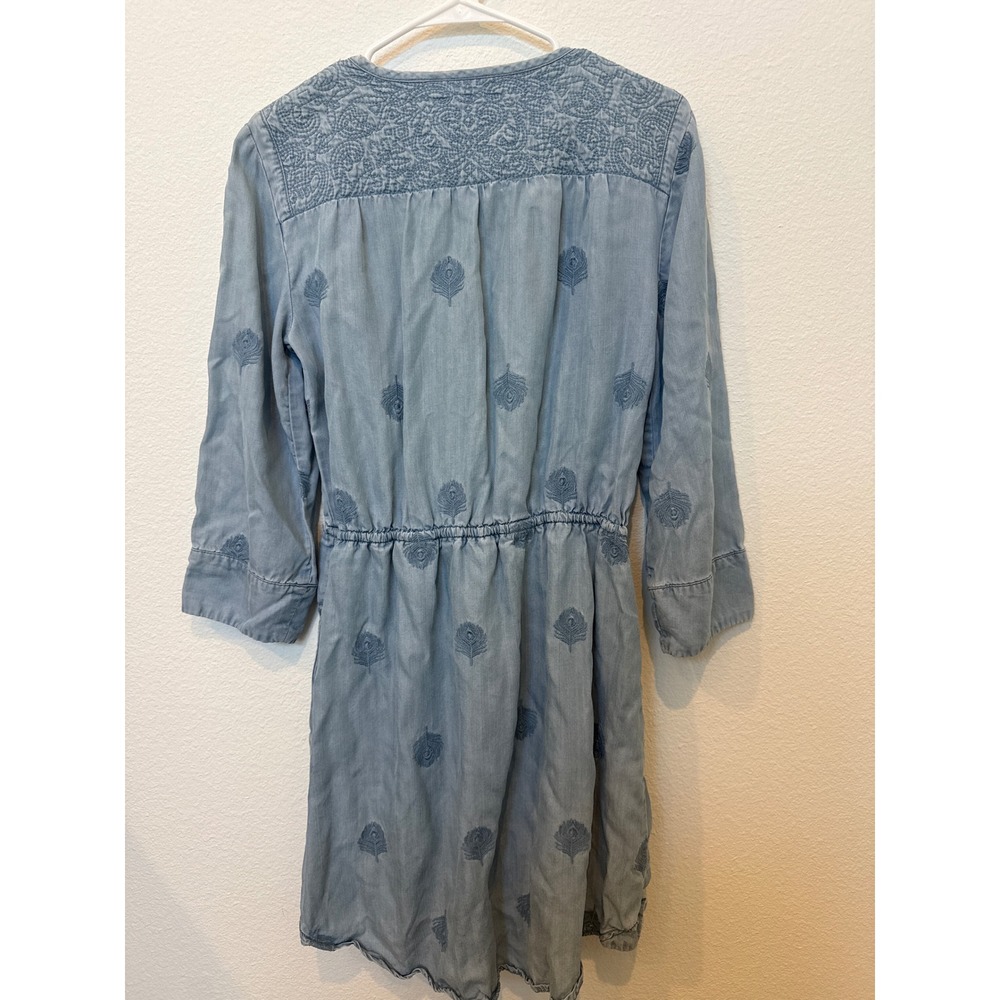Anthropologie Holding Horses Chambray Embroidered Drawstring Mini Dress Blue M - Picture 5 of 8